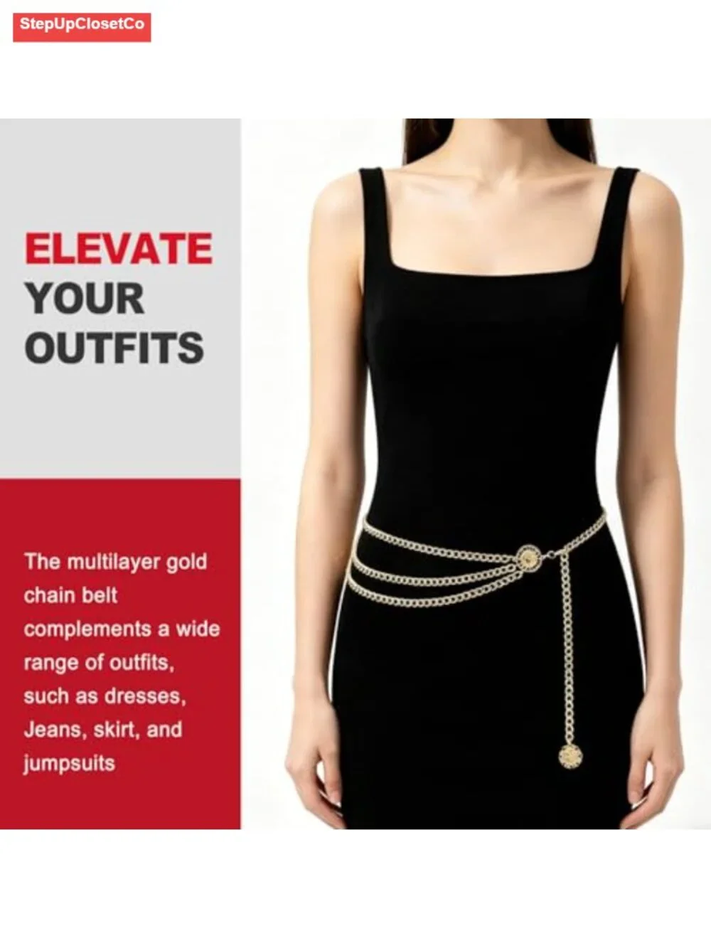 Women's Gold Chain Waist Belt, Concho Coin Pendant, Adjustable Metal Belt